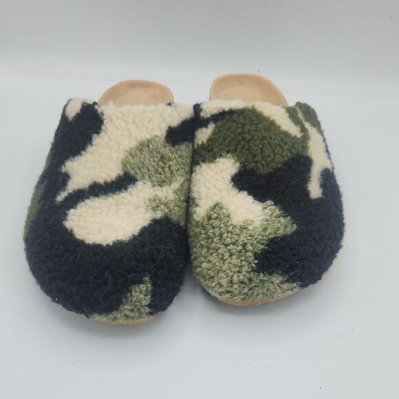 Sugar camouflage Faux Fur Fuzzy Fluffy Close Toe Cork Platform Slide Slipper - Picture 8 of 8